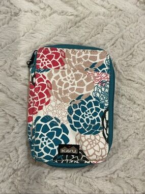 Kavu Floral Zip Wallet - Teal, Pink, Tan